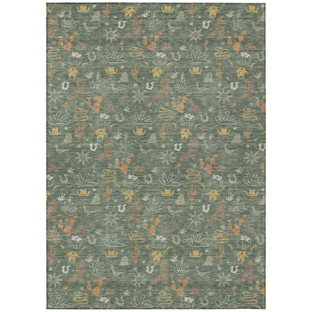 HomeRoots Cactus Motif Washable Polyester Area Rug Uv Resistant Indoor Outdoor Southwest Style 5' x 8' 730799