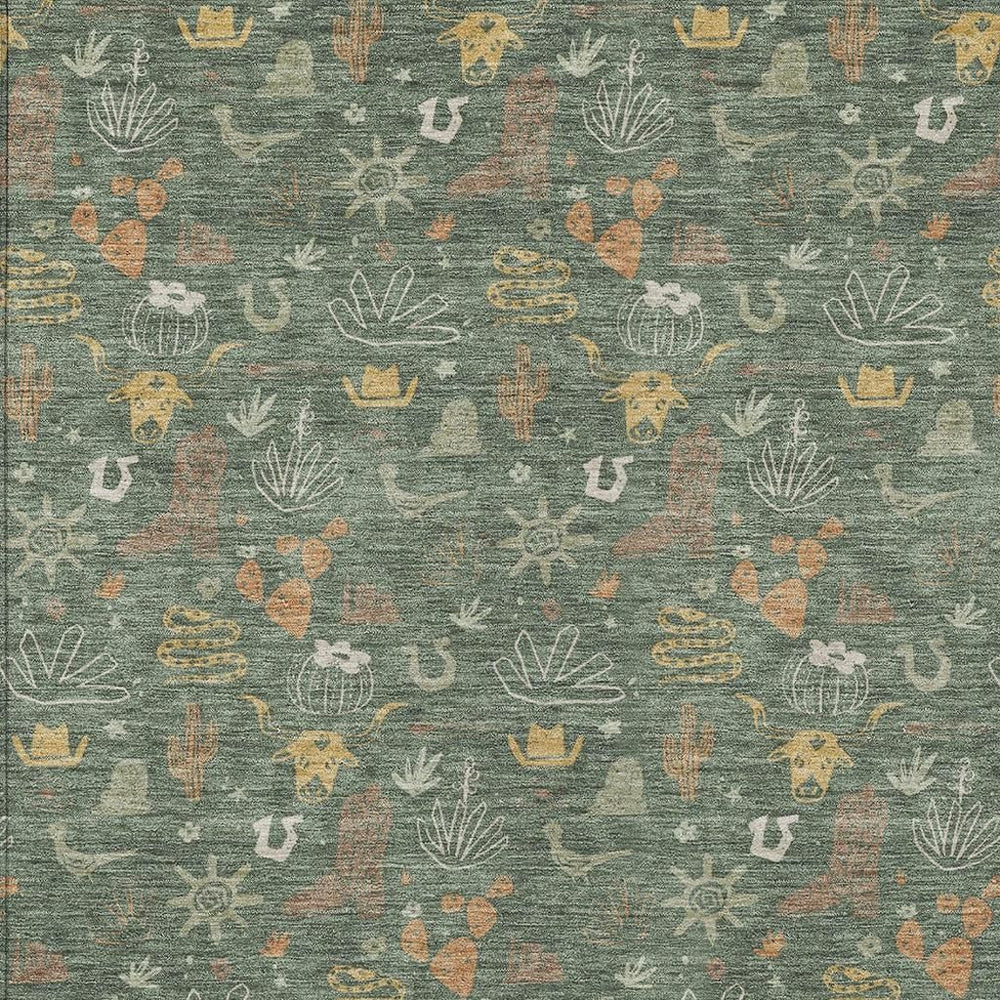 HomeRoots Cactus Motif Washable Polyester Area Rug Uv Resistant Indoor Outdoor Southwest Style 5' x 8' 730799
