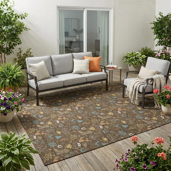 Washable Cactus Motif Polyester Area Rug with Non-slip Backing for Indoor Outdoor Spaces