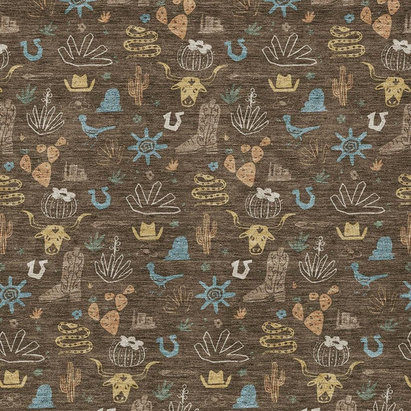 Washable Cactus Motif Polyester Area Rug with Non-slip Backing for Indoor Outdoor Spaces