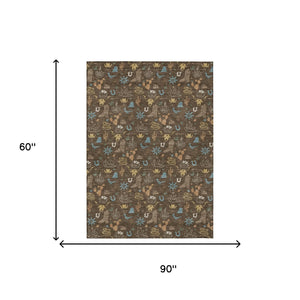 Washable Cactus Motif Polyester Area Rug with Non-slip Backing for Indoor Outdoor Spaces