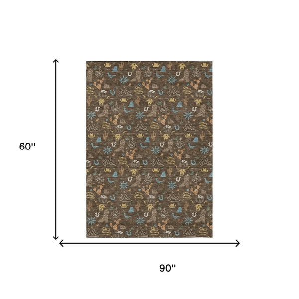 Washable Cactus Motif Polyester Area Rug with Non-slip Backing for Indoor Outdoor Spaces