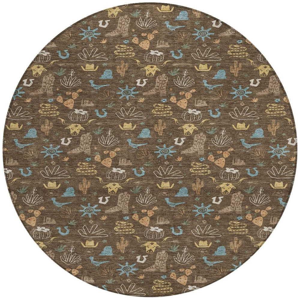 HomeRoots 8 Foot Round Cactus Geometric Polyester Area Rug Machine Washable Indoor Outdoor 730806