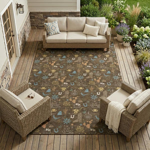 Washable Cactus Motif Polyester Area Rug with Non-slip Backing for Indoor Outdoor Spaces