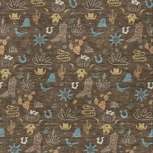 Washable Cactus Motif Polyester Area Rug with Non-slip Backing for Indoor Outdoor Spaces