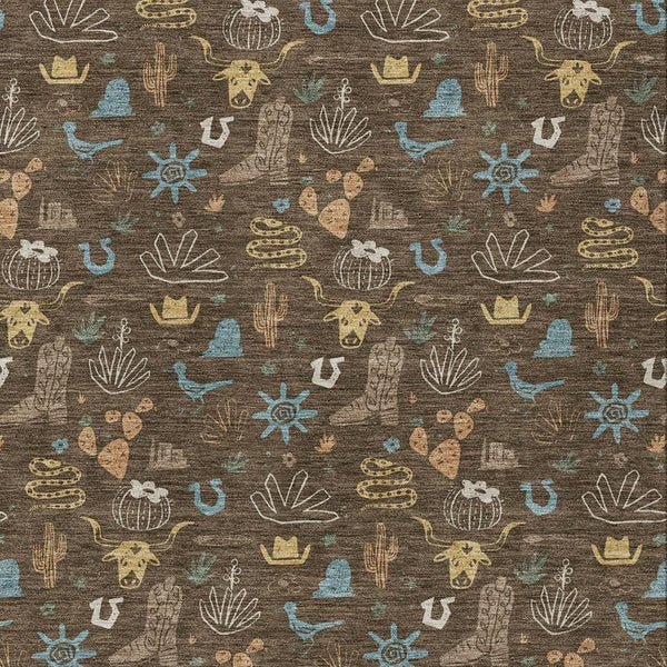 Washable Cactus Motif Polyester Area Rug with Non-slip Backing for Indoor Outdoor Spaces