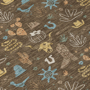 Washable Cactus Motif Polyester Area Rug with Non-slip Backing for Indoor Outdoor Spaces