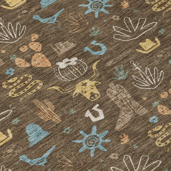Washable Cactus Motif Polyester Area Rug with Non-slip Backing for Indoor Outdoor Spaces