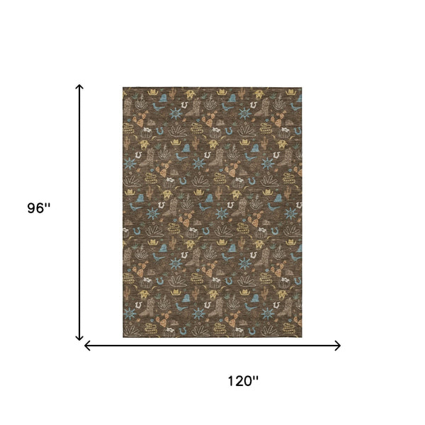 Washable Cactus Motif Polyester Area Rug with Non-slip Backing for Indoor Outdoor Spaces