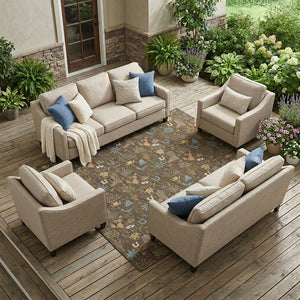 Washable Cactus Motif Polyester Area Rug with Non-slip Backing for Indoor Outdoor Spaces