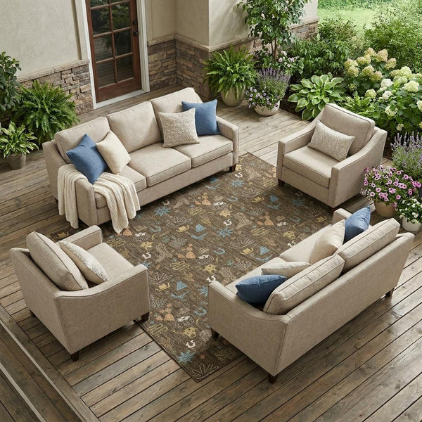 Washable Cactus Motif Polyester Area Rug with Non-slip Backing for Indoor Outdoor Spaces