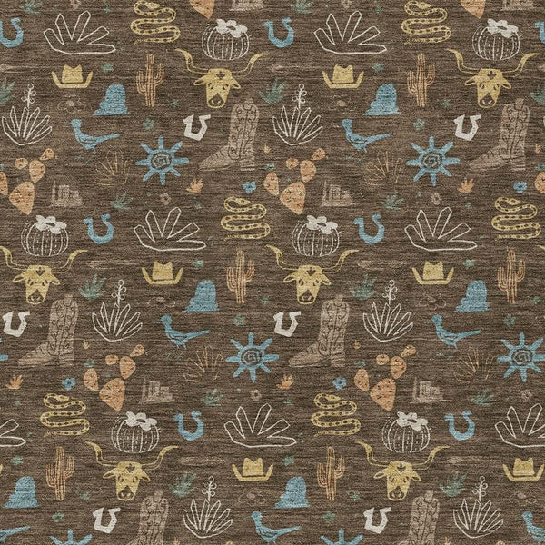Washable Cactus Motif Polyester Area Rug with Non-slip Backing for Indoor Outdoor Spaces