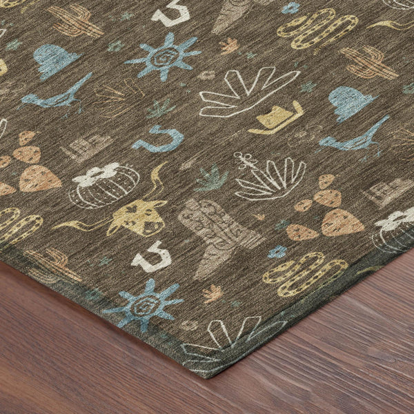Washable Cactus Motif Polyester Area Rug with Non-slip Backing for Indoor Outdoor Spaces