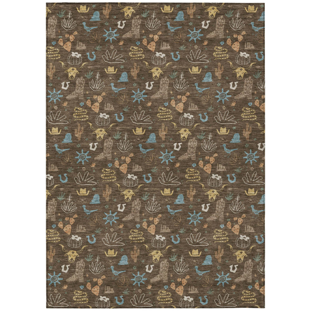 HomeRoots Washable Cactus Motif Polyester Area Rug with Non-slip Backing for Indoor Outdoor Spaces 10' x 14' 730809