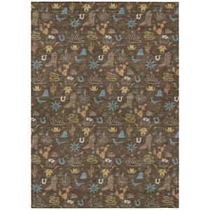 HomeRoots Washable Cactus Motif Polyester Area Rug with Non-slip Backing for Indoor Outdoor Spaces 10' x 14' 730809