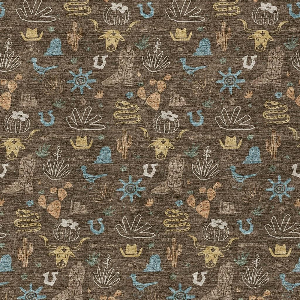 HomeRoots Washable Cactus Motif Polyester Area Rug with Non-slip Backing for Indoor Outdoor Spaces 10' x 14' 730809