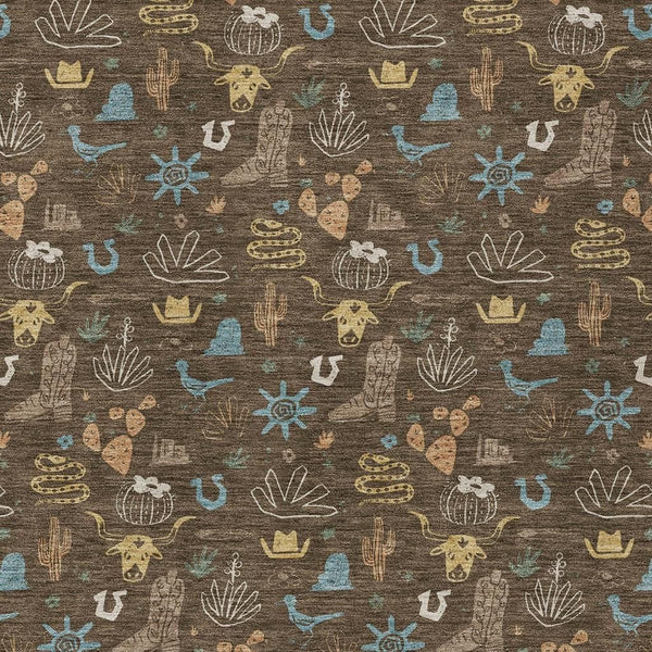 Washable Cactus Motif Polyester Area Rug with Non-slip Backing for Indoor Outdoor Spaces
