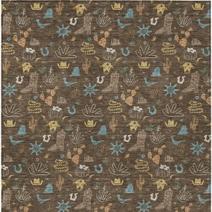 Washable Cactus Motif Polyester Area Rug with Non-slip Backing for Indoor Outdoor Spaces