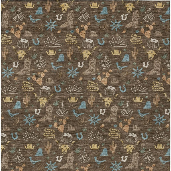 Washable Cactus Motif Polyester Area Rug with Non-slip Backing for Indoor Outdoor Spaces