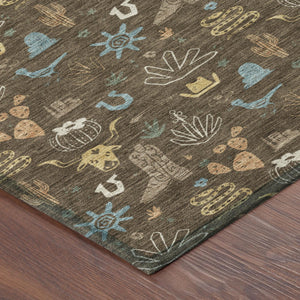 Washable Cactus Motif Polyester Area Rug with Non-slip Backing for Indoor Outdoor Spaces