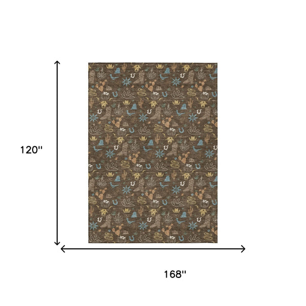 Washable Cactus Motif Polyester Area Rug with Non-slip Backing for Indoor Outdoor Spaces