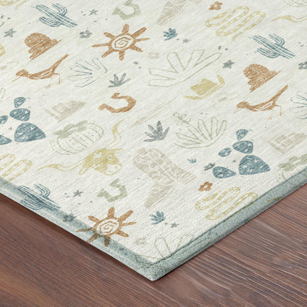 8 X 10 Washable Polyester Cactus Motif Indoor Outdoor Rug for Patio or Living Room