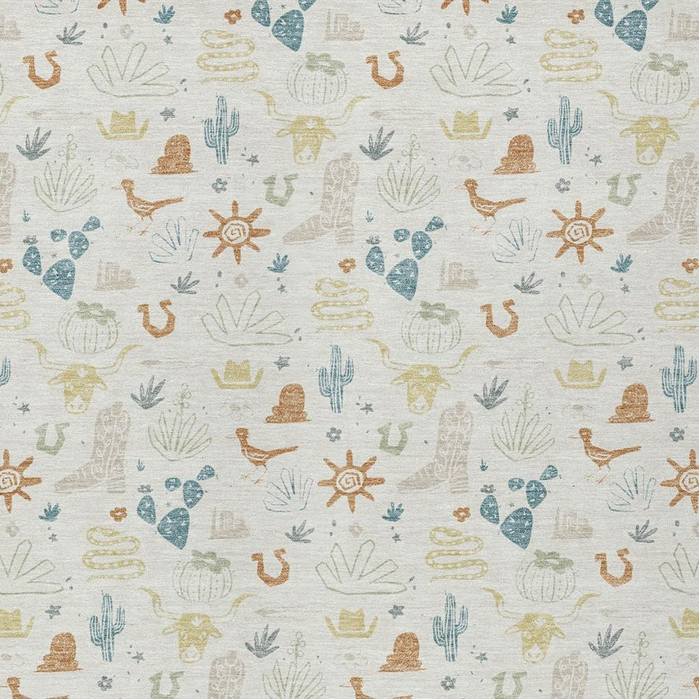 10 X 14 Cactus Pattern Washable Polyester Indoor Outdoor Rug with Neutral Ivory Tone
