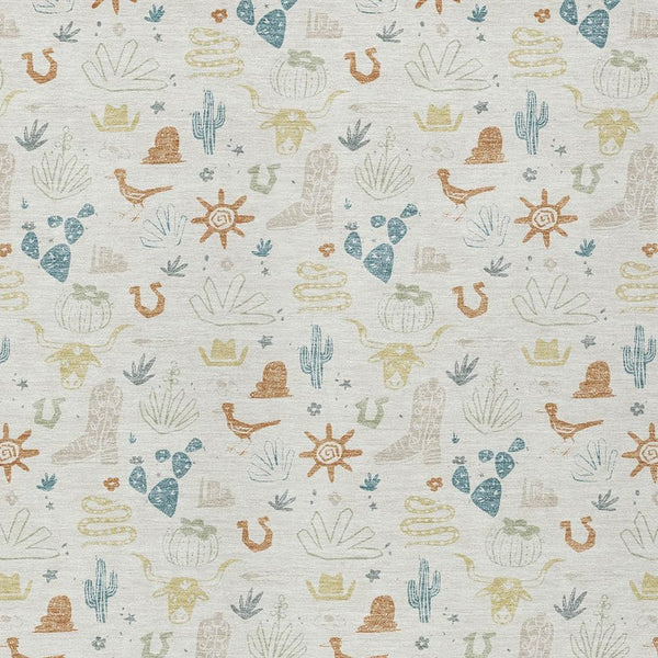 10 X 14 Cactus Pattern Washable Polyester Indoor Outdoor Rug with Neutral Ivory Tone