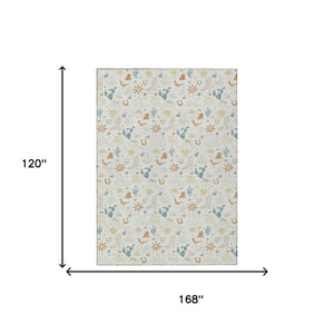 10 X 14 Cactus Pattern Washable Polyester Indoor Outdoor Rug with Neutral Ivory Tone