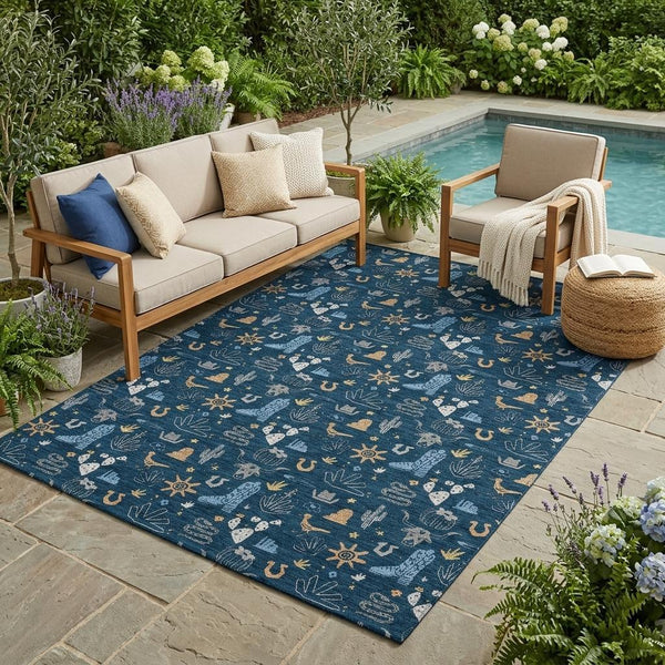 Washable Cactus Print Polyester Area Rug for Patios Kitchens Porches and Family Rooms
