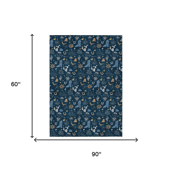 Washable Cactus Print Polyester Area Rug for Patios Kitchens Porches and Family Rooms