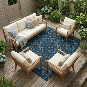 Washable Cactus Print Polyester Area Rug for Patios Kitchens Porches and Family Rooms