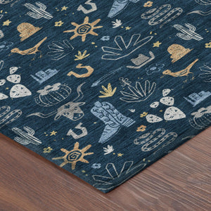 Washable Cactus Print Polyester Area Rug for Patios Kitchens Porches and Family Rooms