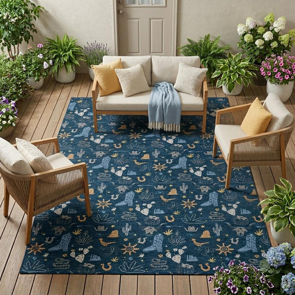 Washable Cactus Print Polyester Area Rug for Patios Kitchens Porches and Family Rooms