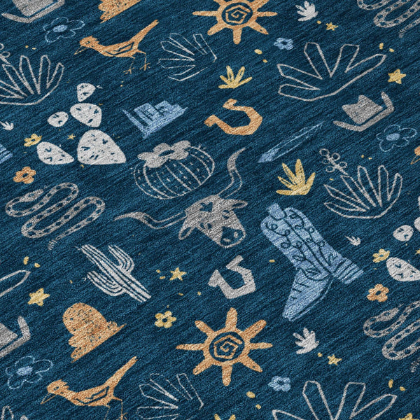 Washable Cactus Print Polyester Area Rug for Patios Kitchens Porches and Family Rooms