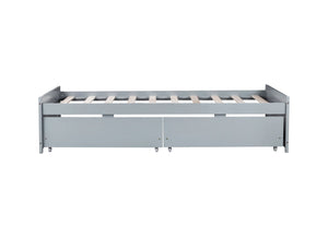 English Elm Twin Twin Size Bed with 2 Drawers Solid Rubber Wood Frame, Space-Saving Storage and Easy Assembly Grey W504P313036