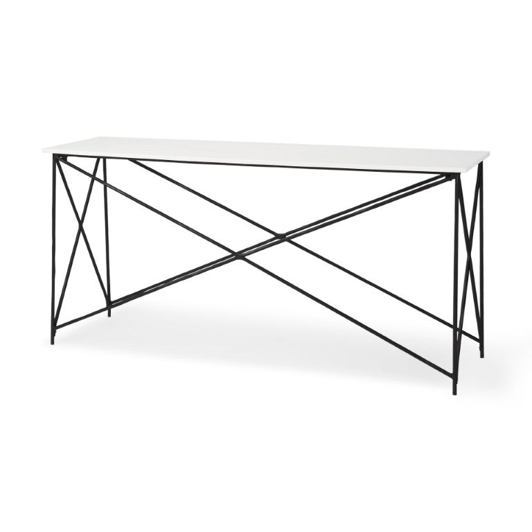 HomeRoots 59 Inch Genuine Marble Top Metal Base Console Entryway Table Modern Glam Decor 730846