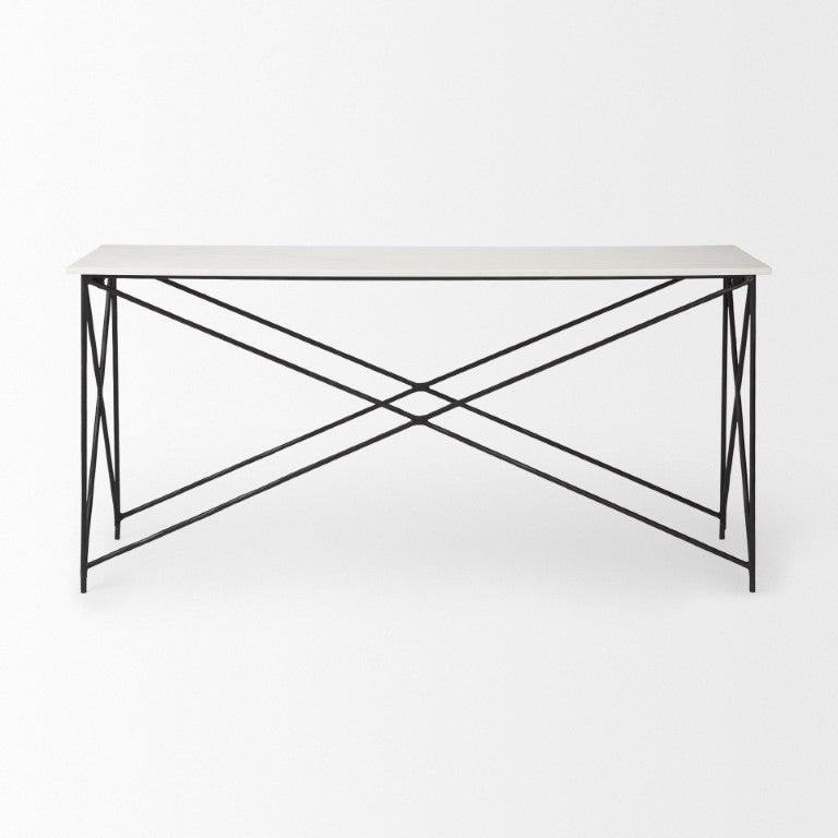 HomeRoots 59 Inch Genuine Marble Top Metal Base Console Entryway Table Modern Glam Decor 730846