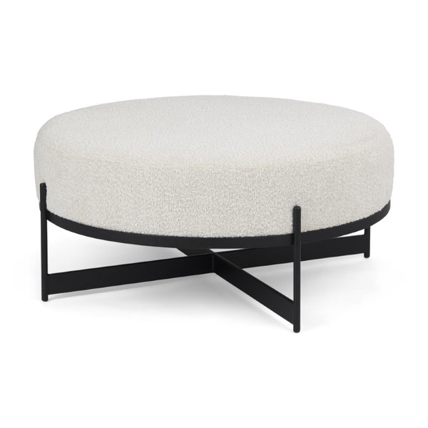 HomeRoots 36 Inch Round Fabric Pouf Ottoman Neutral Two-tone Accent Seat for Living Areas 730854