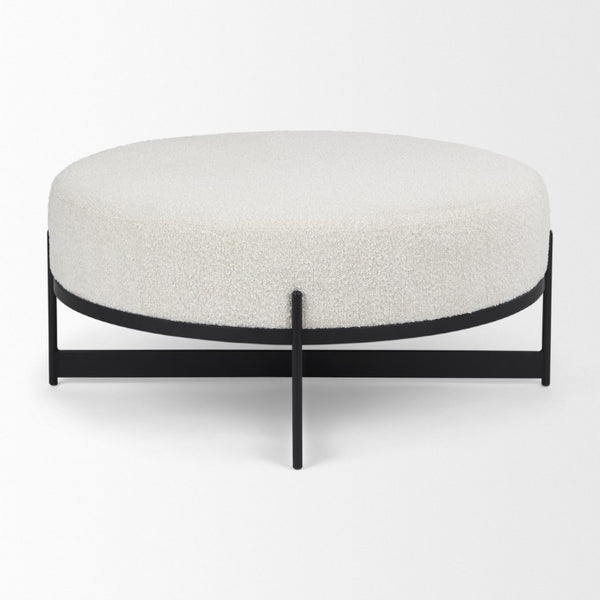 36 Inch Round Fabric Pouf Ottoman Neutral Two-tone Accent Seat for Living Areas