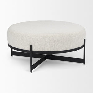 36 Inch Round Fabric Pouf Ottoman Neutral Two-tone Accent Seat for Living Areas