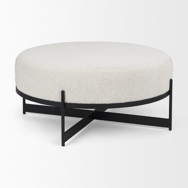 36 Inch Round Fabric Pouf Ottoman Neutral Two-tone Accent Seat for Living Areas