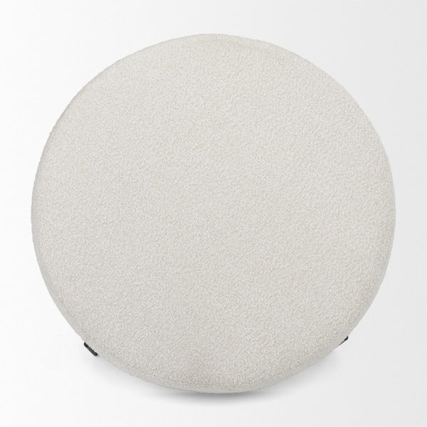 36 Inch Round Fabric Pouf Ottoman Neutral Two-tone Accent Seat for Living Areas