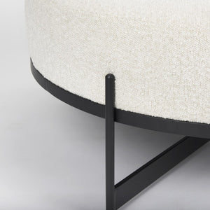 36 Inch Round Fabric Pouf Ottoman Neutral Two-tone Accent Seat for Living Areas