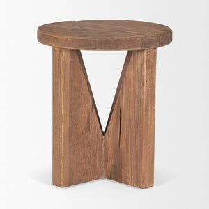 HomeRoots 16 Inch Solid Wood Round Pouf Ottoman Natural Brown Accent Seat for Living Spaces 730856