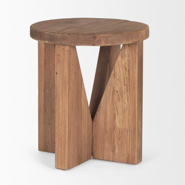 16 Inch Solid Wood Round Pouf Ottoman Natural Brown Accent Seat for Living Spaces