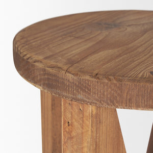 16 Inch Solid Wood Round Pouf Ottoman Natural Brown Accent Seat for Living Spaces