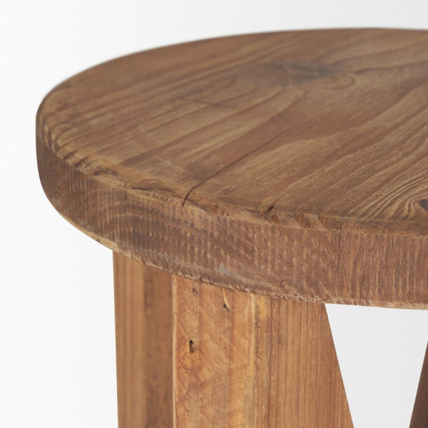 16 Inch Solid Wood Round Pouf Ottoman Natural Brown Accent Seat for Living Spaces