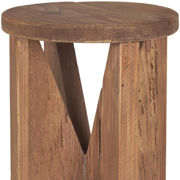 16 Inch Solid Wood Round Pouf Ottoman Natural Brown Accent Seat for Living Spaces