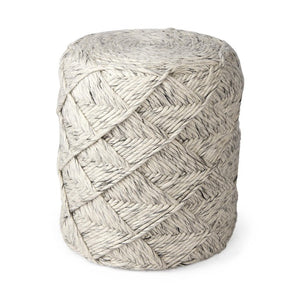 HomeRoots 16 Inch Wool Woven Chevron Pouf in Neutral Tones Perfect for Any Living Space 730857